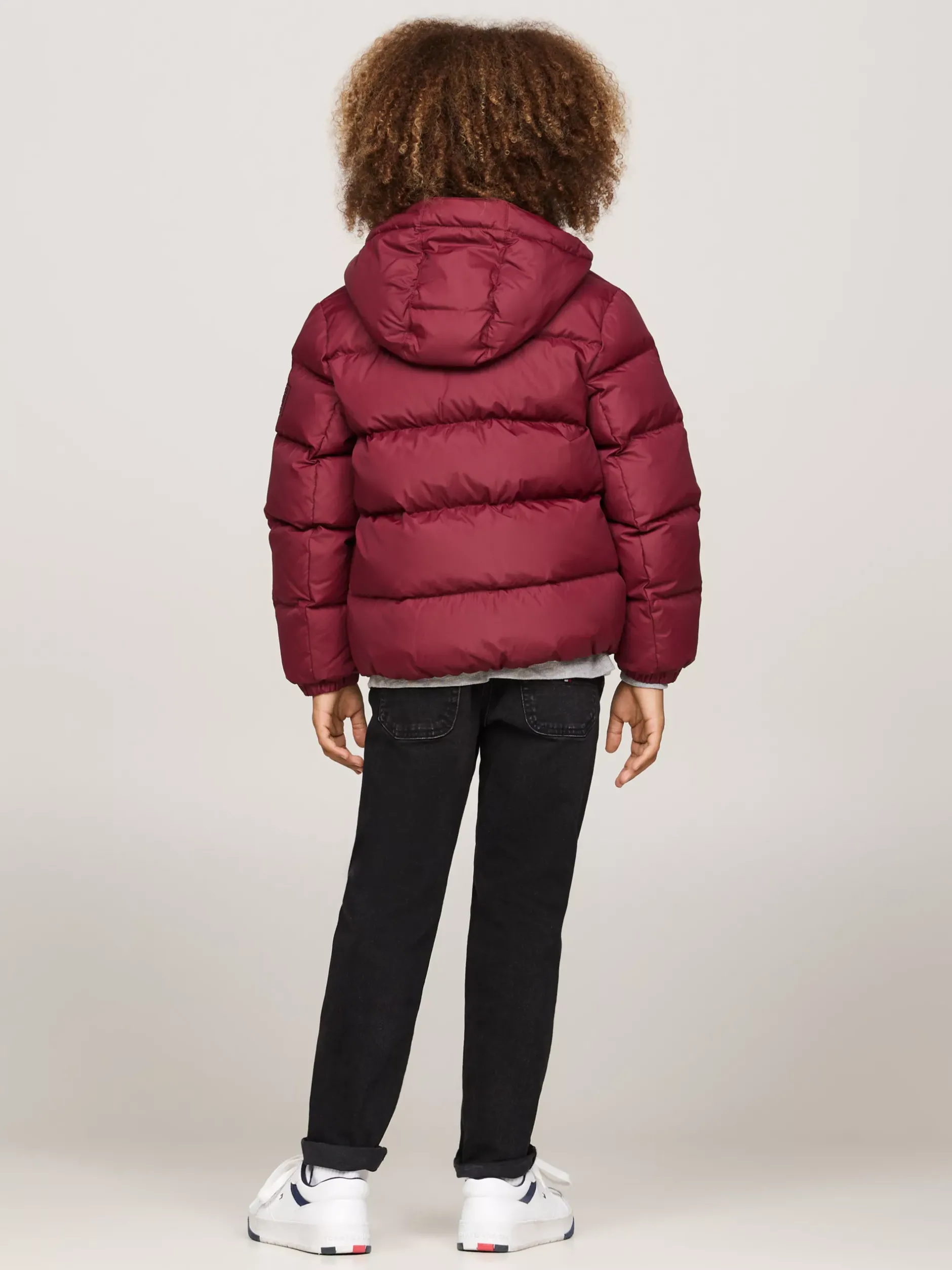 Kurtki*Tommy Hilfiger Luźna Puchowa Kurtka Z Kapturem DEEP ROUGE