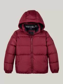 Kurtki*Tommy Hilfiger Luźna Puchowa Kurtka Z Kapturem DEEP ROUGE