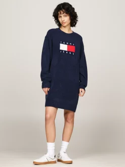 Sukienki*Tommy Hilfiger Luźna Sukienka Dzianinowa Z Domieszką Wełny DARK NIGHT NAVY MELANGE