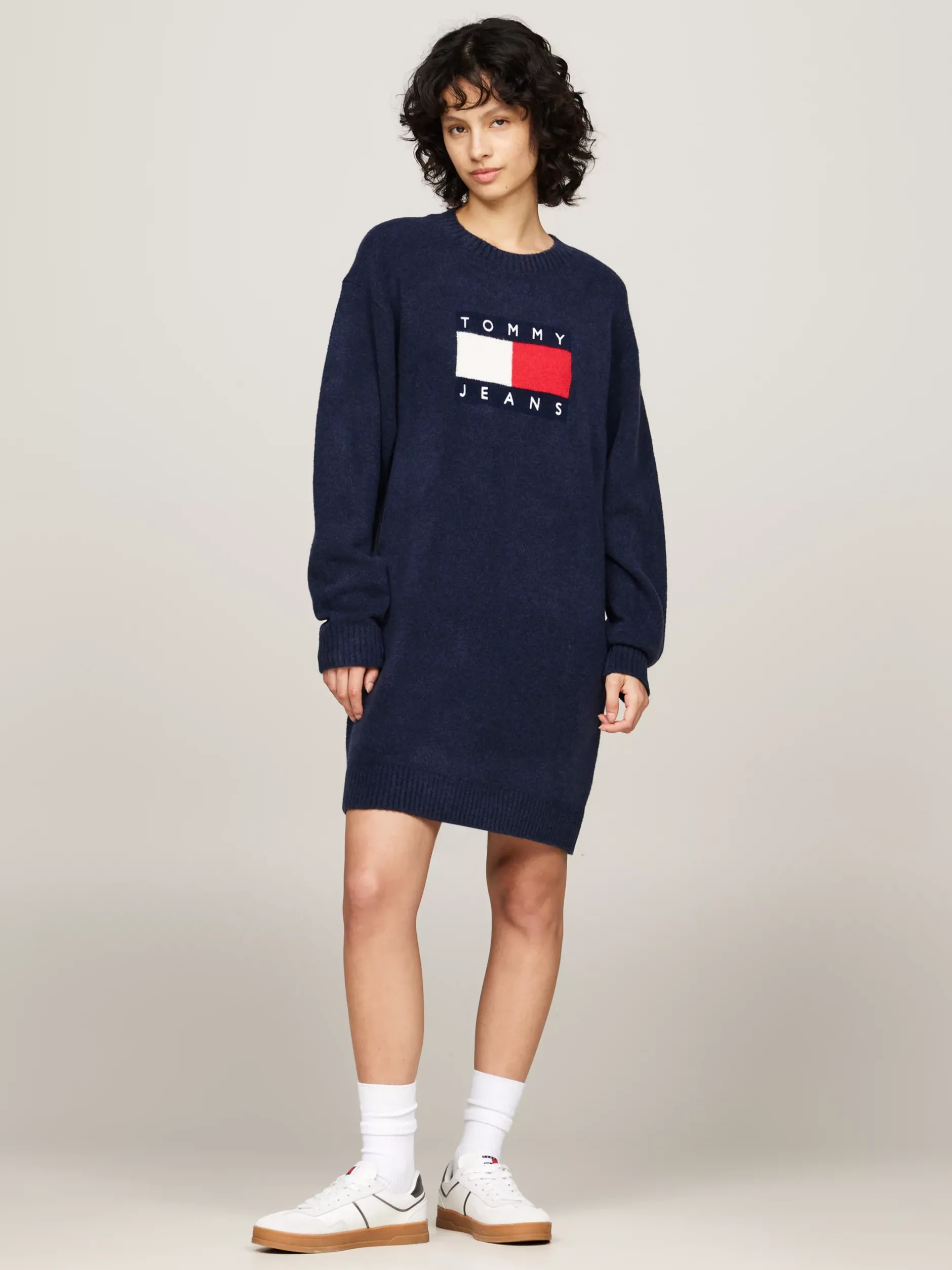 Sukienki*Tommy Hilfiger Luźna Sukienka Dzianinowa Z Domieszką Wełny DARK NIGHT NAVY MELANGE