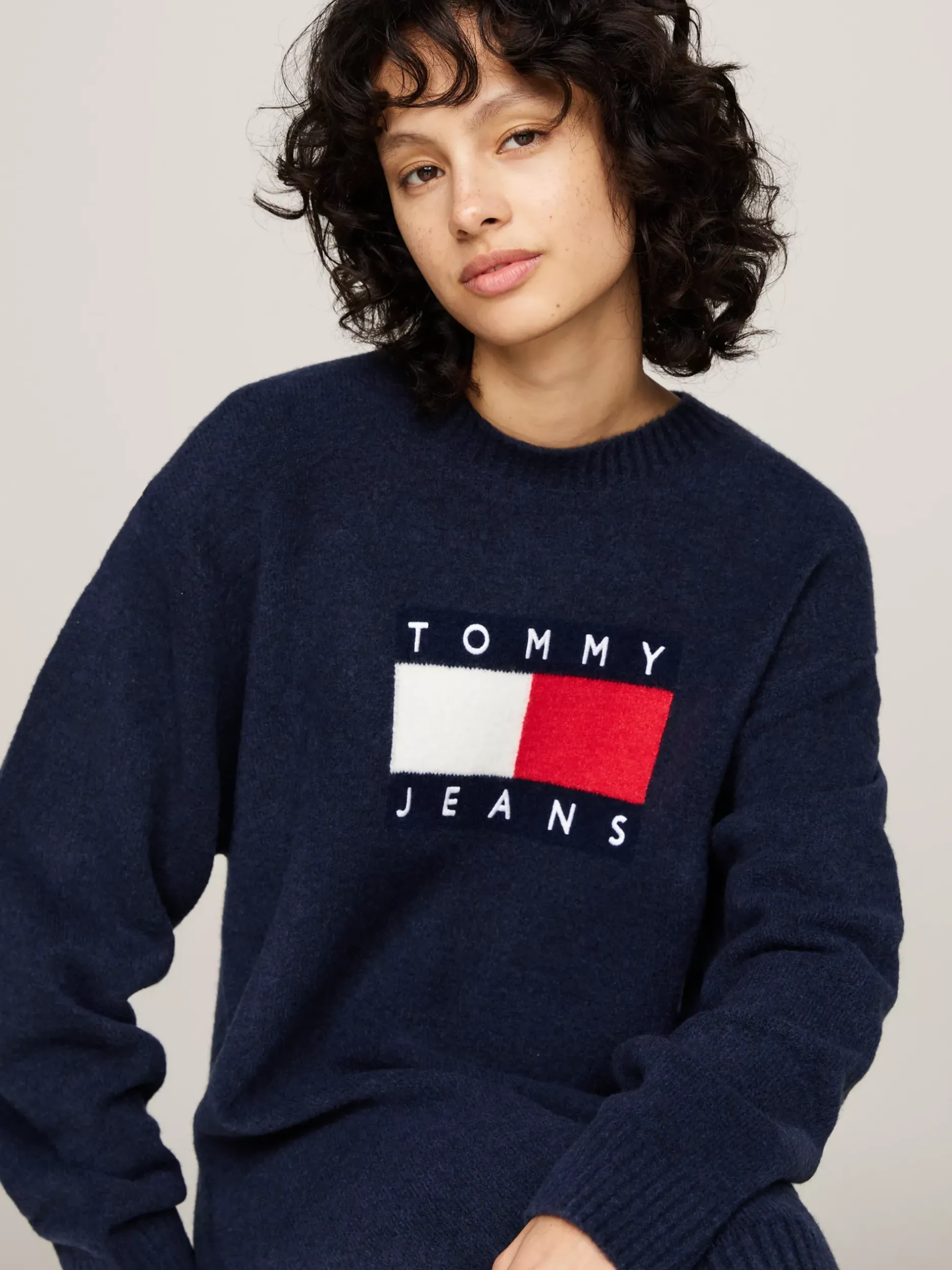 Sukienki*Tommy Hilfiger Luźna Sukienka Dzianinowa Z Domieszką Wełny DARK NIGHT NAVY MELANGE