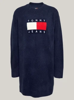 Sukienki*Tommy Hilfiger Luźna Sukienka Dzianinowa Z Domieszką Wełny DARK NIGHT NAVY MELANGE