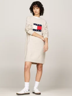 Sukienki*Tommy Hilfiger Luźna Sukienka Dzianinowa Z Domieszką Wełny ANCIENT WHITE MELANGE