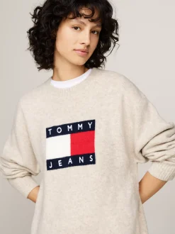 Sukienki*Tommy Hilfiger Luźna Sukienka Dzianinowa Z Domieszką Wełny ANCIENT WHITE MELANGE