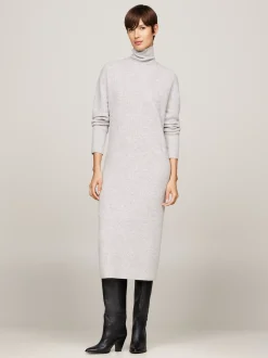 Sukienki*Tommy Hilfiger Luźna Sukienka Dzianinowa Midi Z Kaszmirem LIGHT GREY HTR