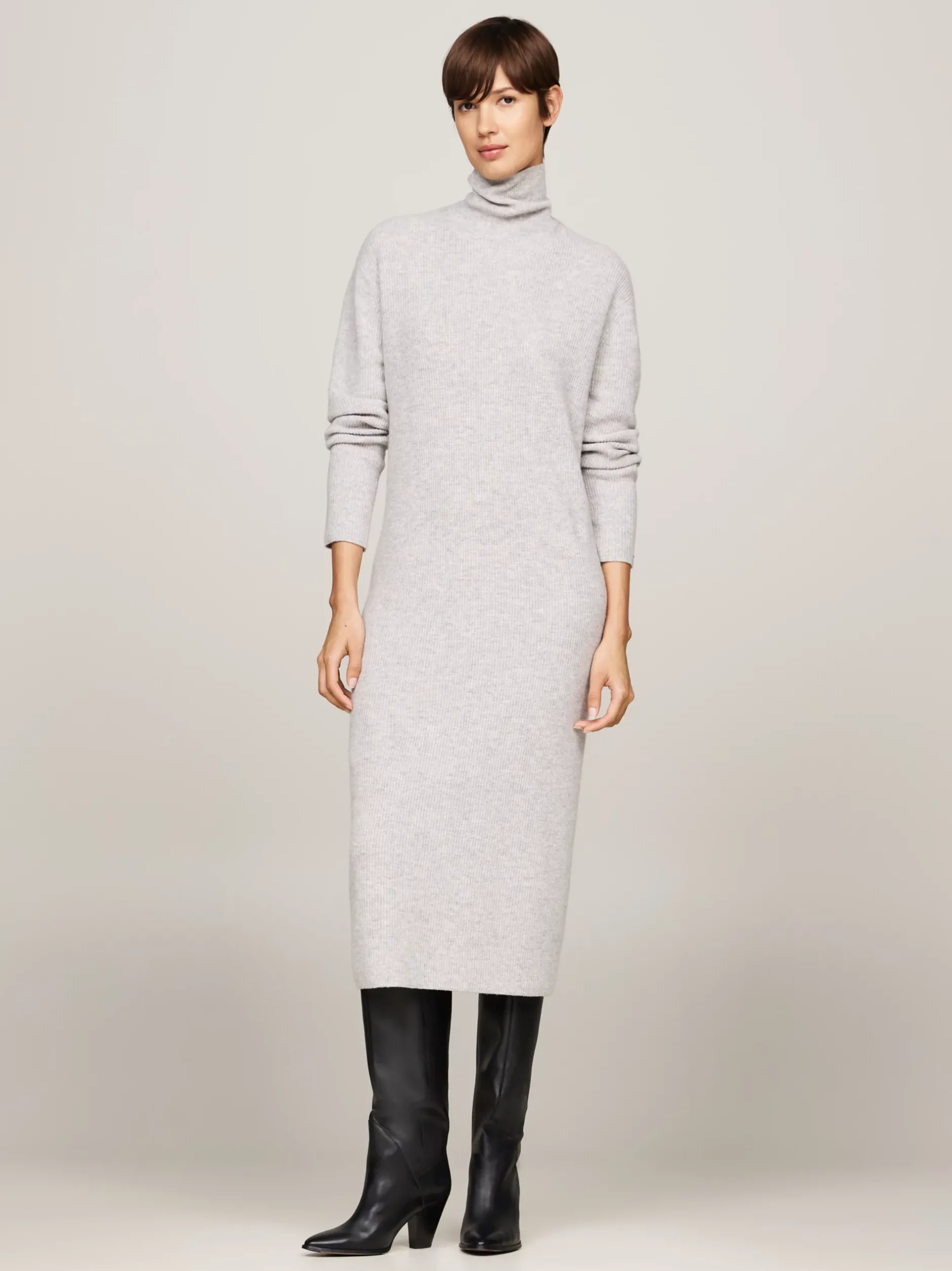 Sukienki*Tommy Hilfiger Luźna Sukienka Dzianinowa Midi Z Kaszmirem LIGHT GREY HTR
