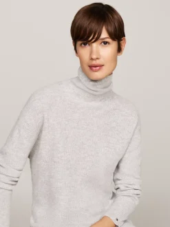 Sukienki*Tommy Hilfiger Luźna Sukienka Dzianinowa Midi Z Kaszmirem LIGHT GREY HTR