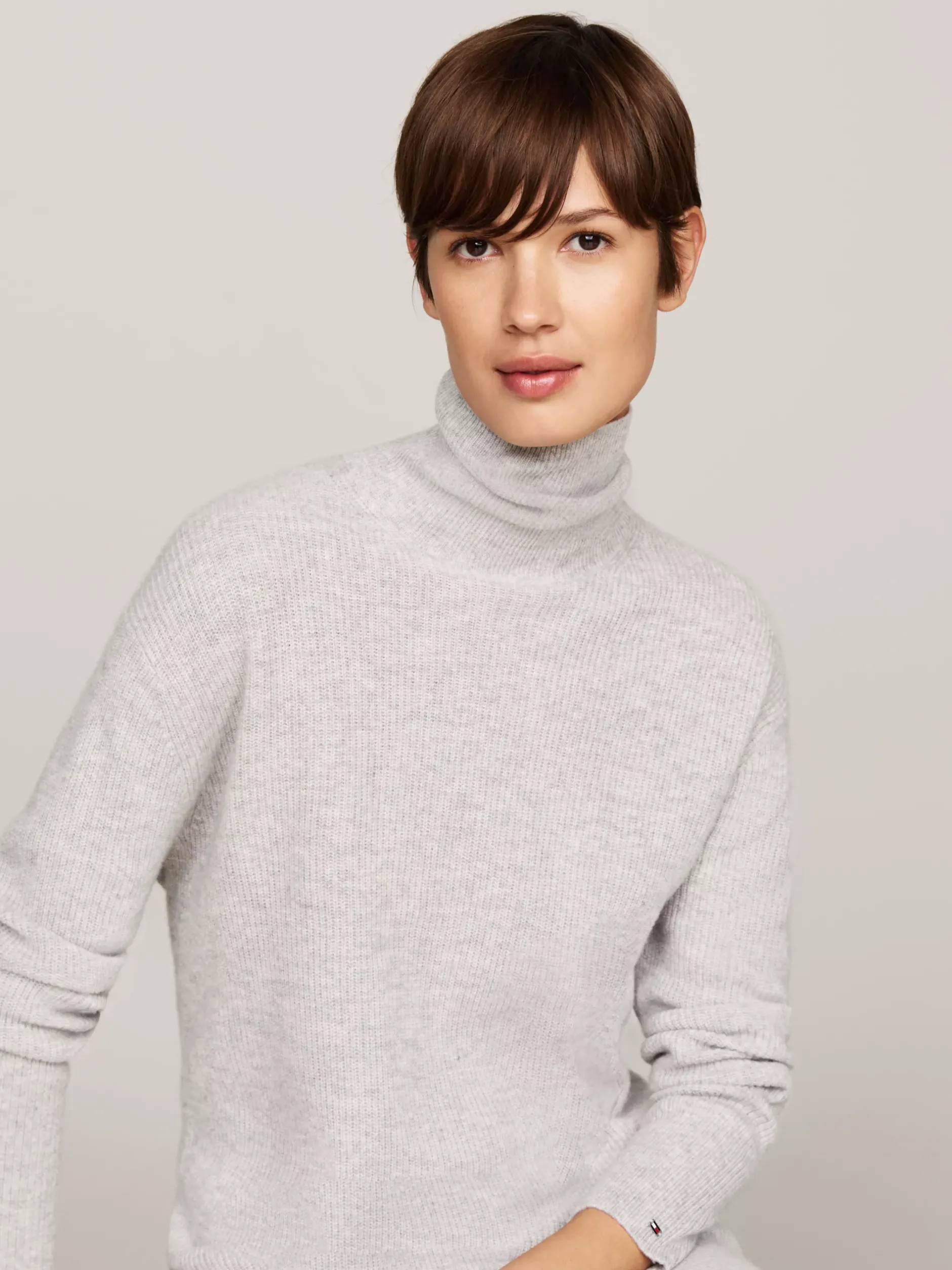 Sukienki*Tommy Hilfiger Luźna Sukienka Dzianinowa Midi Z Kaszmirem LIGHT GREY HTR