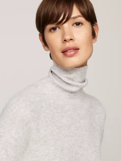 Sukienki*Tommy Hilfiger Luźna Sukienka Dzianinowa Midi Z Kaszmirem LIGHT GREY HTR
