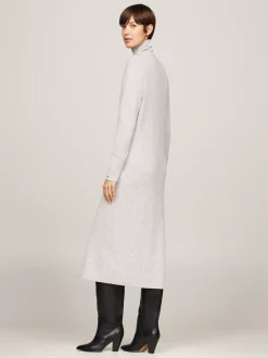 Sukienki*Tommy Hilfiger Luźna Sukienka Dzianinowa Midi Z Kaszmirem LIGHT GREY HTR
