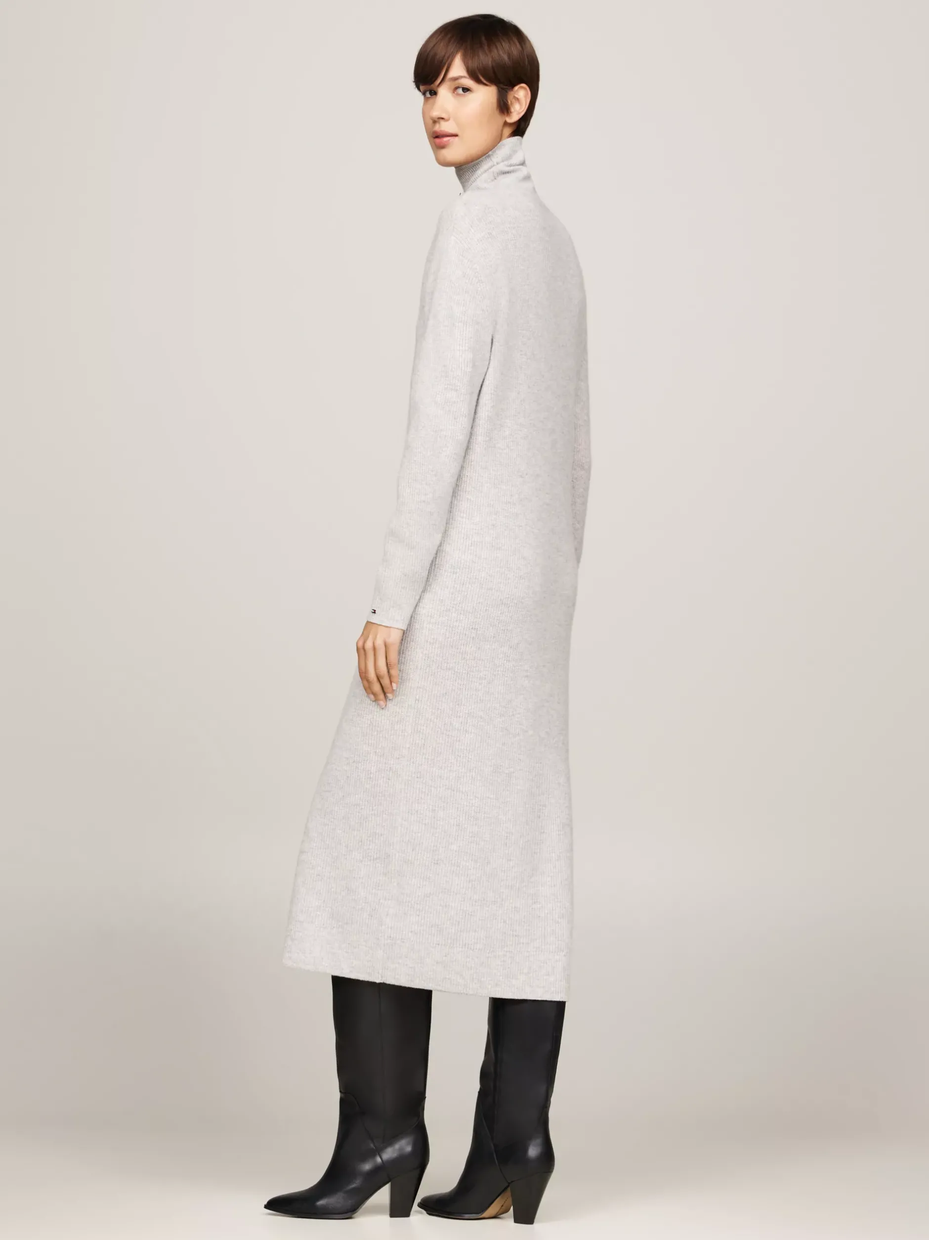 Sukienki*Tommy Hilfiger Luźna Sukienka Dzianinowa Midi Z Kaszmirem LIGHT GREY HTR