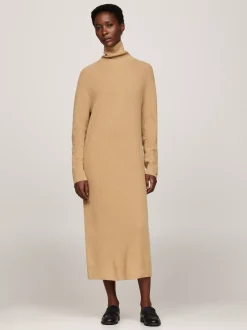 Sukienki*Tommy Hilfiger Luźna Sukienka Dzianinowa Midi Z Kaszmirem CLASSIC KHAKI