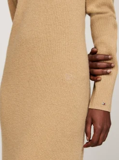 Sukienki*Tommy Hilfiger Luźna Sukienka Dzianinowa Midi Z Kaszmirem CLASSIC KHAKI