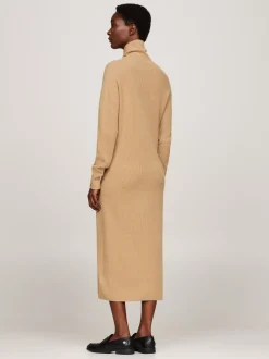 Sukienki*Tommy Hilfiger Luźna Sukienka Dzianinowa Midi Z Kaszmirem CLASSIC KHAKI