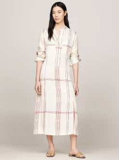 Sukienki*Tommy Hilfiger Luźna Sukienka Midi W Kratę GLOBAL STP CHECK/ S/ LEMON ICE
