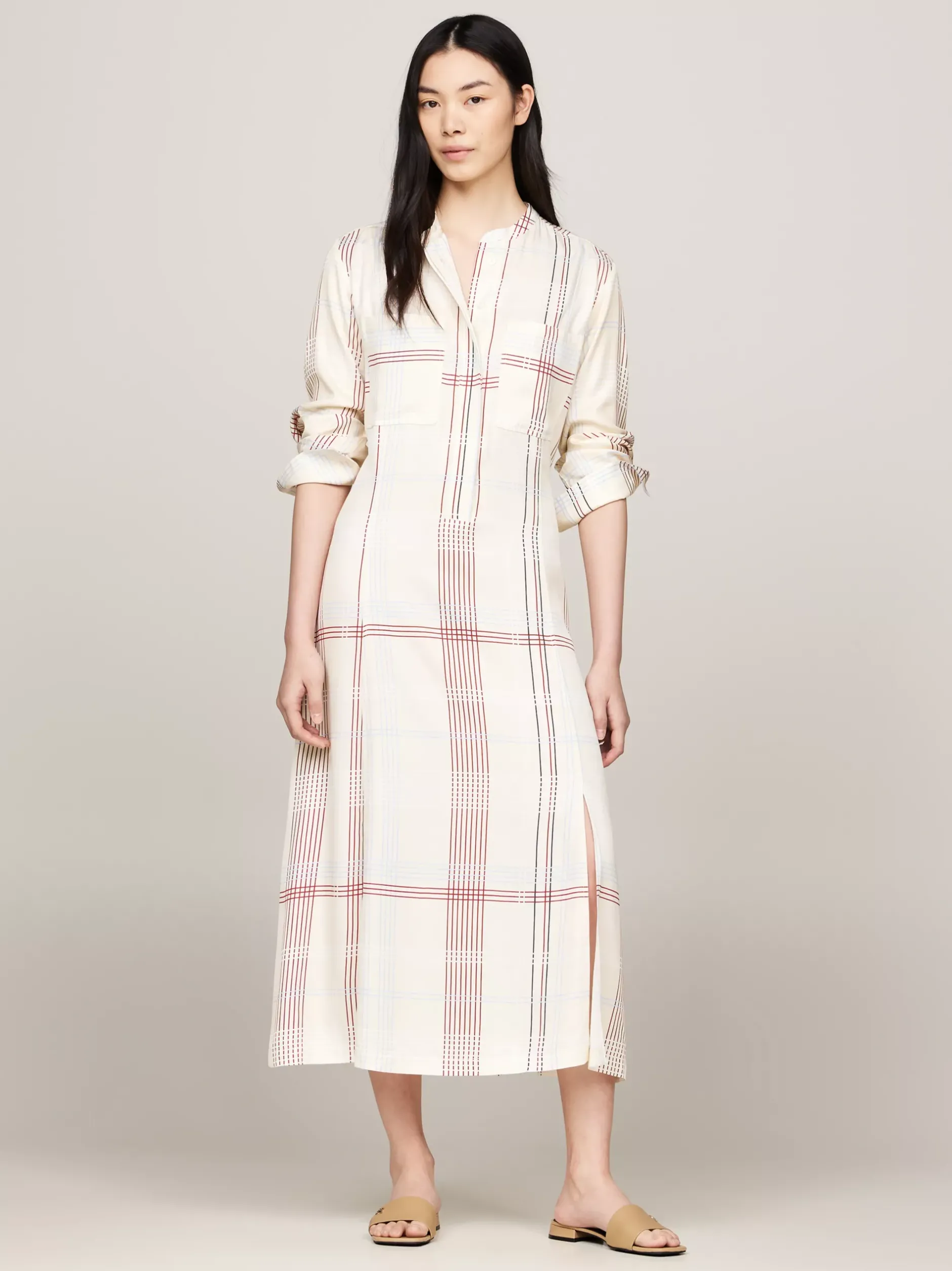 Sukienki*Tommy Hilfiger Luźna Sukienka Midi W Kratę GLOBAL STP CHECK/ S/ LEMON ICE