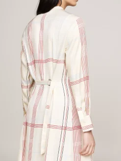 Sukienki*Tommy Hilfiger Luźna Sukienka Midi W Kratę GLOBAL STP CHECK/ S/ LEMON ICE