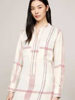 Sukienki*Tommy Hilfiger Luźna Sukienka Midi W Kratę GLOBAL STP CHECK/ S/ LEMON ICE