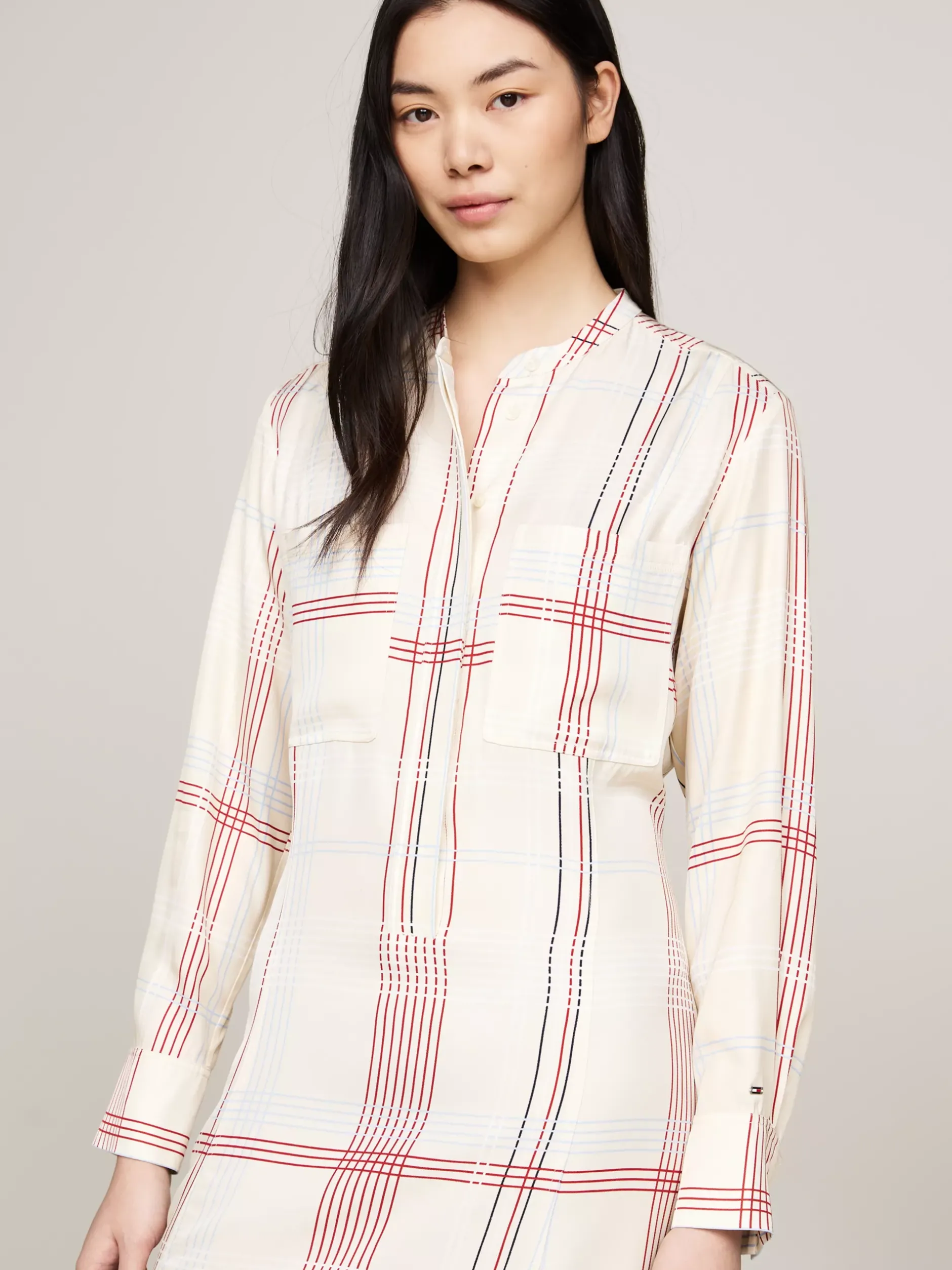 Sukienki*Tommy Hilfiger Luźna Sukienka Midi W Kratę GLOBAL STP CHECK/ S/ LEMON ICE