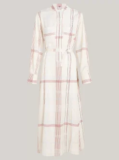 Sukienki*Tommy Hilfiger Luźna Sukienka Midi W Kratę GLOBAL STP CHECK/ S/ LEMON ICE