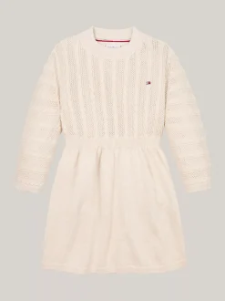Sukienki*Tommy Hilfiger Luźna Sukienka Swetrowa O Splocie Warkoczowym HEATHERED OAT