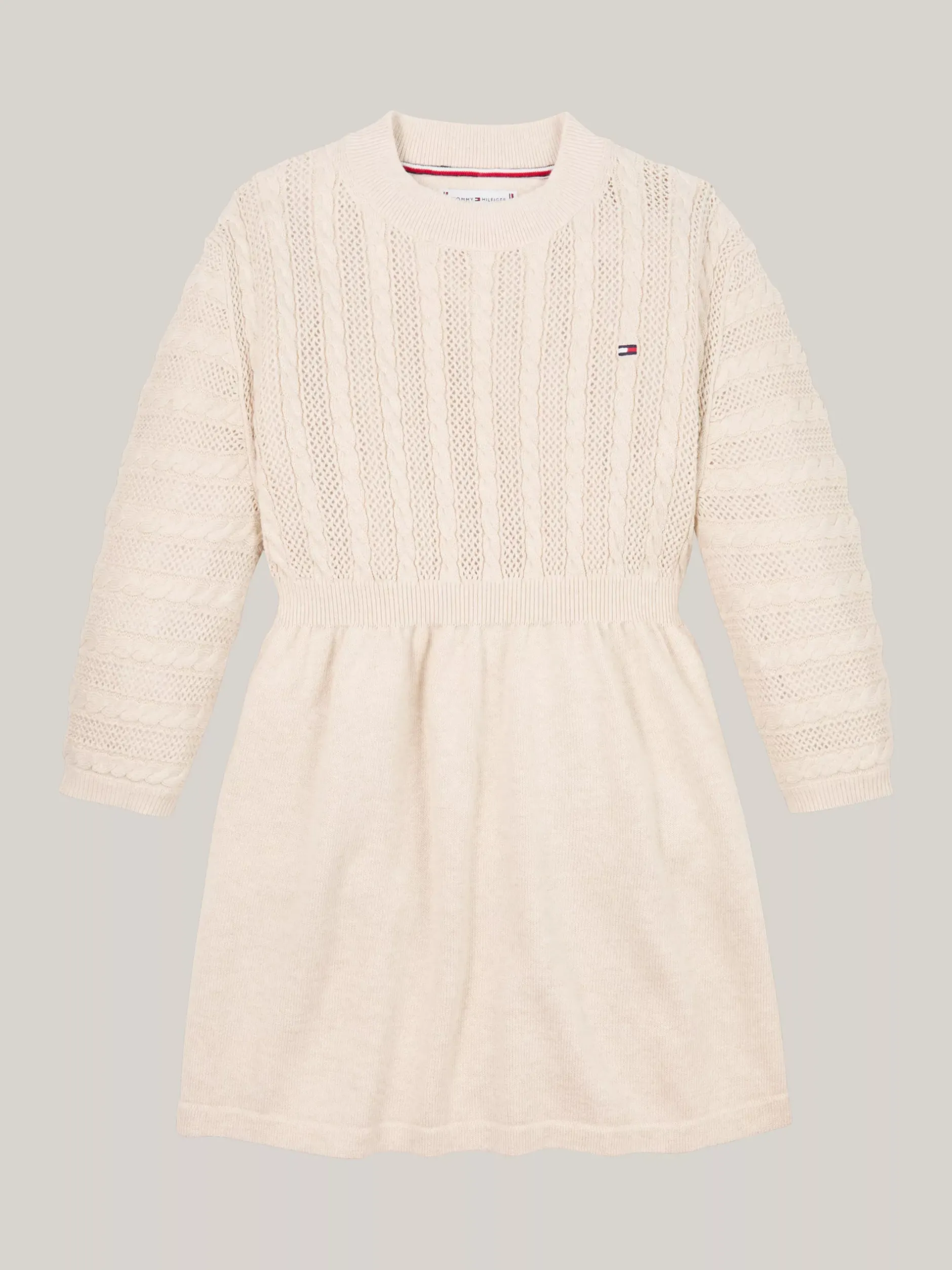 Sukienki*Tommy Hilfiger Luźna Sukienka Swetrowa O Splocie Warkoczowym HEATHERED OAT
