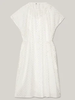 Sukienki*Tommy Hilfiger Luźna Wiązana Sukienka Midi Z Metalicznym Haftem FIL COUPE WHITE/ GOLD