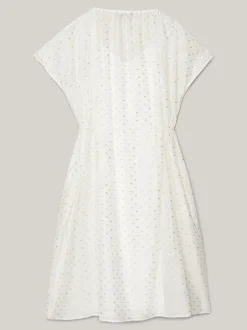 Sukienki*Tommy Hilfiger Luźna Wiązana Sukienka Midi Z Metalicznym Haftem FIL COUPE WHITE/ GOLD