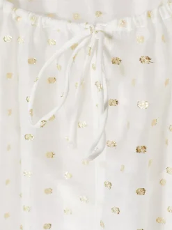 Sukienki*Tommy Hilfiger Luźna Wiązana Sukienka Midi Z Metalicznym Haftem FIL COUPE WHITE/ GOLD