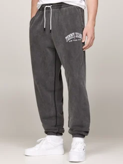 Spodnie*Tommy Hilfiger Luźne Joggery W Uczelnianym Stylu BLACK