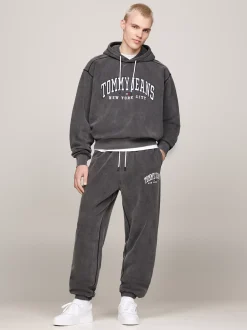 Spodnie*Tommy Hilfiger Luźne Joggery W Uczelnianym Stylu BLACK