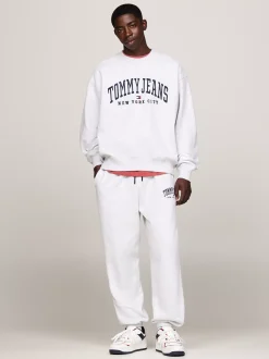 Spodnie*Tommy Hilfiger Luźne Joggery W Uczelnianym Stylu SILVER GREY