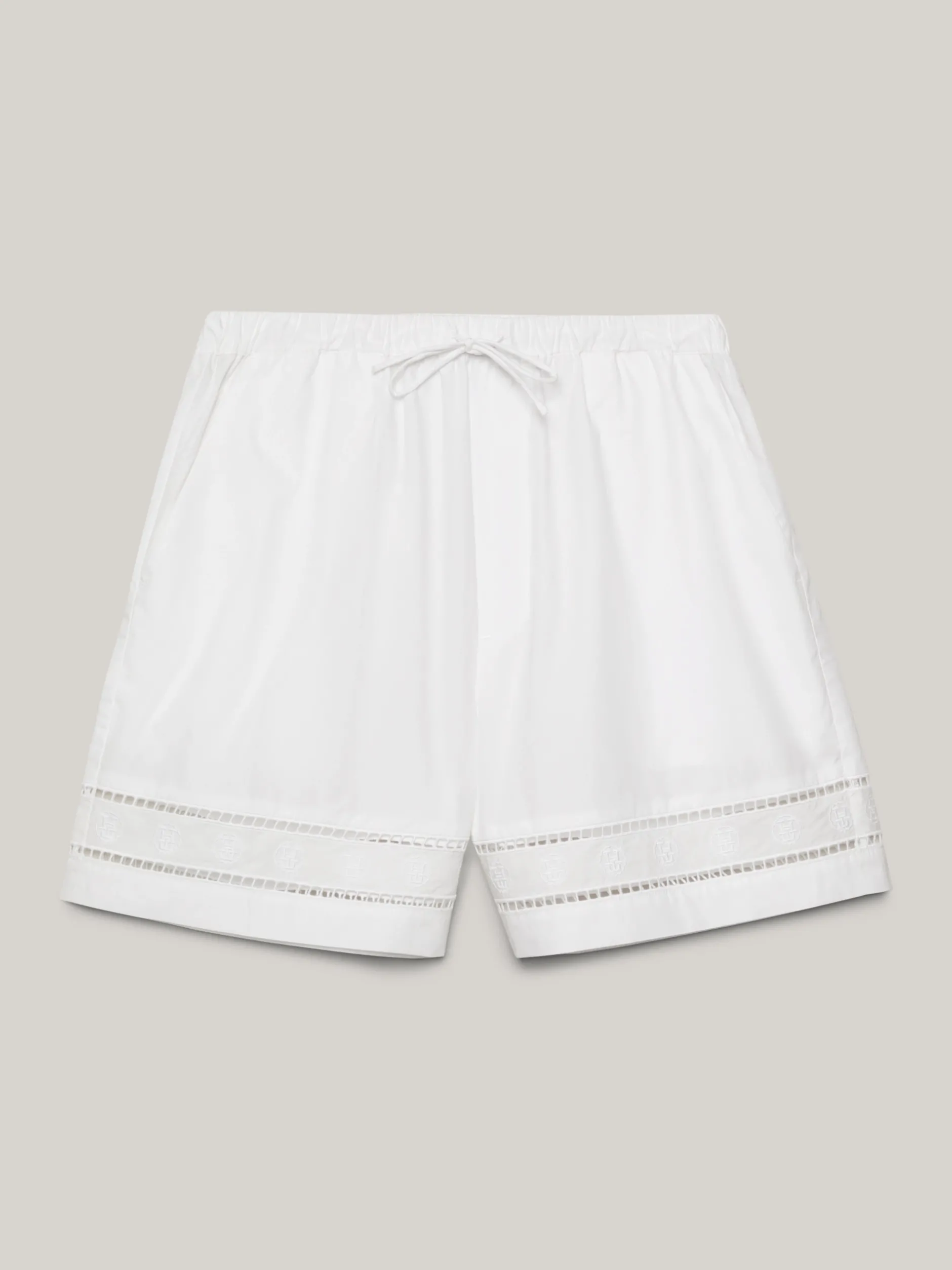 Szorty*Tommy Hilfiger Luźne Szorty Z Haftem Angielskim I Monogramem TH TH OPTIC WHITE