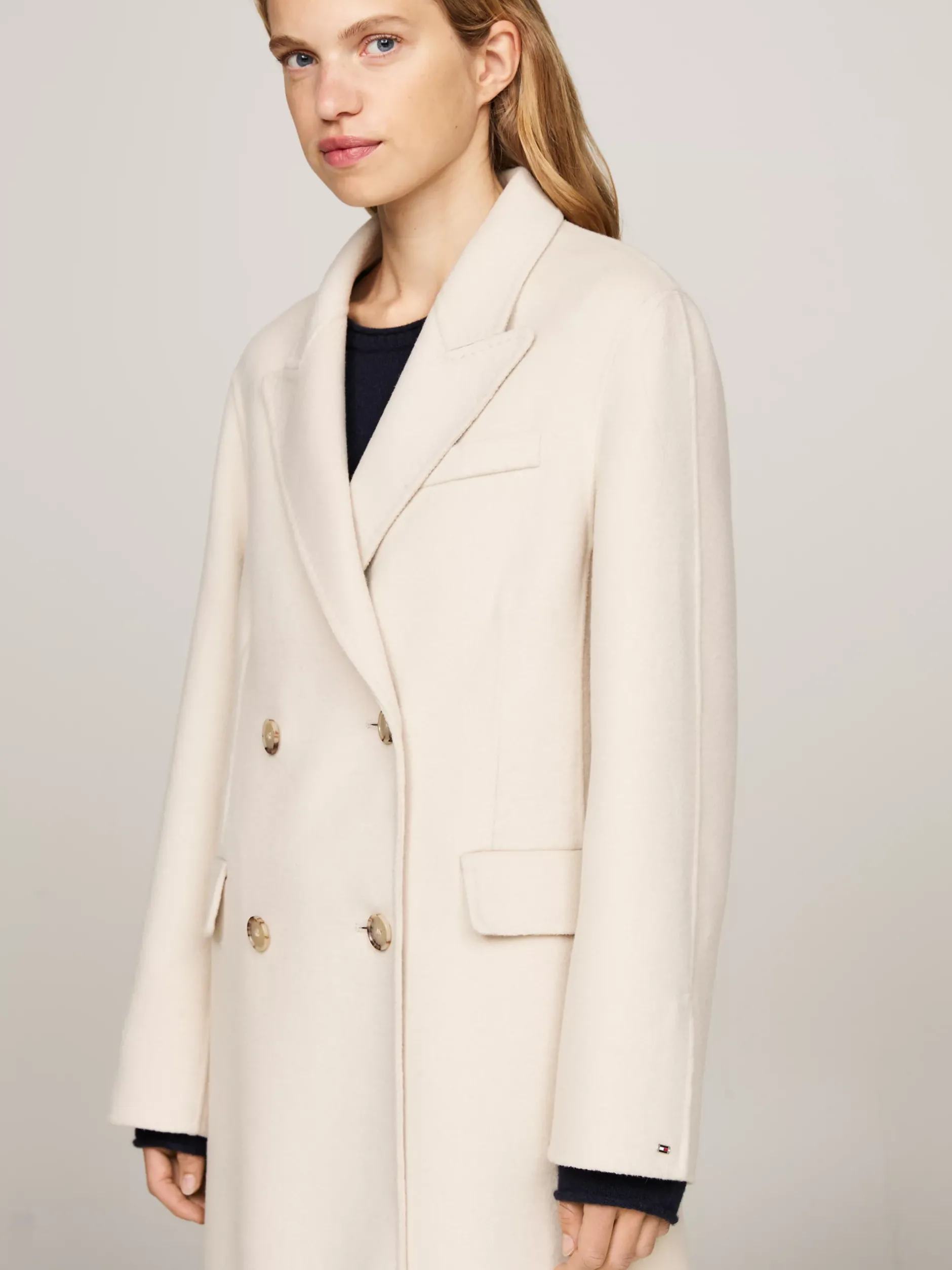 Kurtki & Płaszcze|Wełniane Płaszcze*Tommy Hilfiger Luźny Dwurzędowy Płaszcz CLASSIC BEIGE