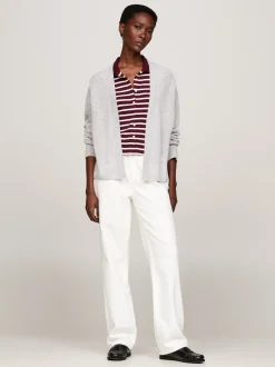 Swetry Z Okrągłym Dekoltem|Swetry*Tommy Hilfiger Luźny Kardigan Bez Zapięcia Z Kaszmirem LIGHT GREY HTR