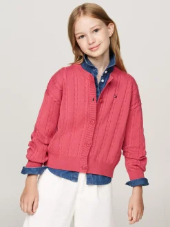 Dzianina*Tommy Hilfiger Luźny Kardigan Ze Splotem Warkoczowym HERITAGE PINK