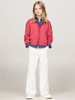 Dzianina*Tommy Hilfiger Luźny Kardigan Ze Splotem Warkoczowym HERITAGE PINK