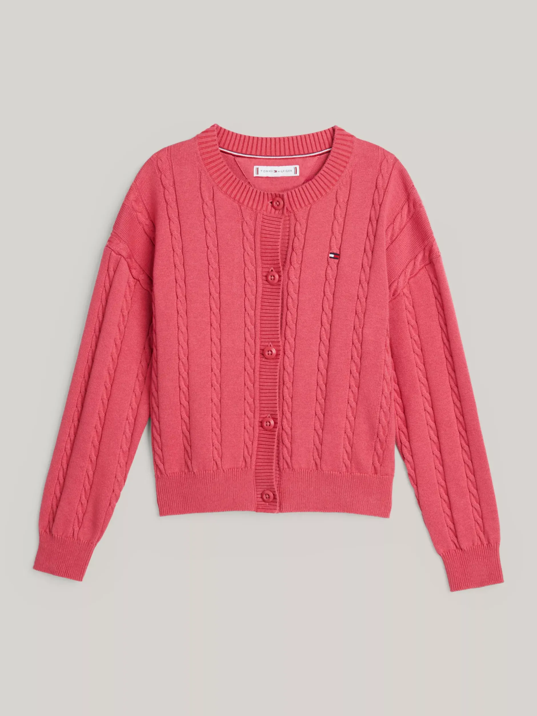 Dzianina*Tommy Hilfiger Luźny Kardigan Ze Splotem Warkoczowym HERITAGE PINK