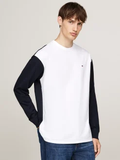 T-Shirty*Tommy Hilfiger Luźny Longsleeve Z Blokami Kolorów WHITE