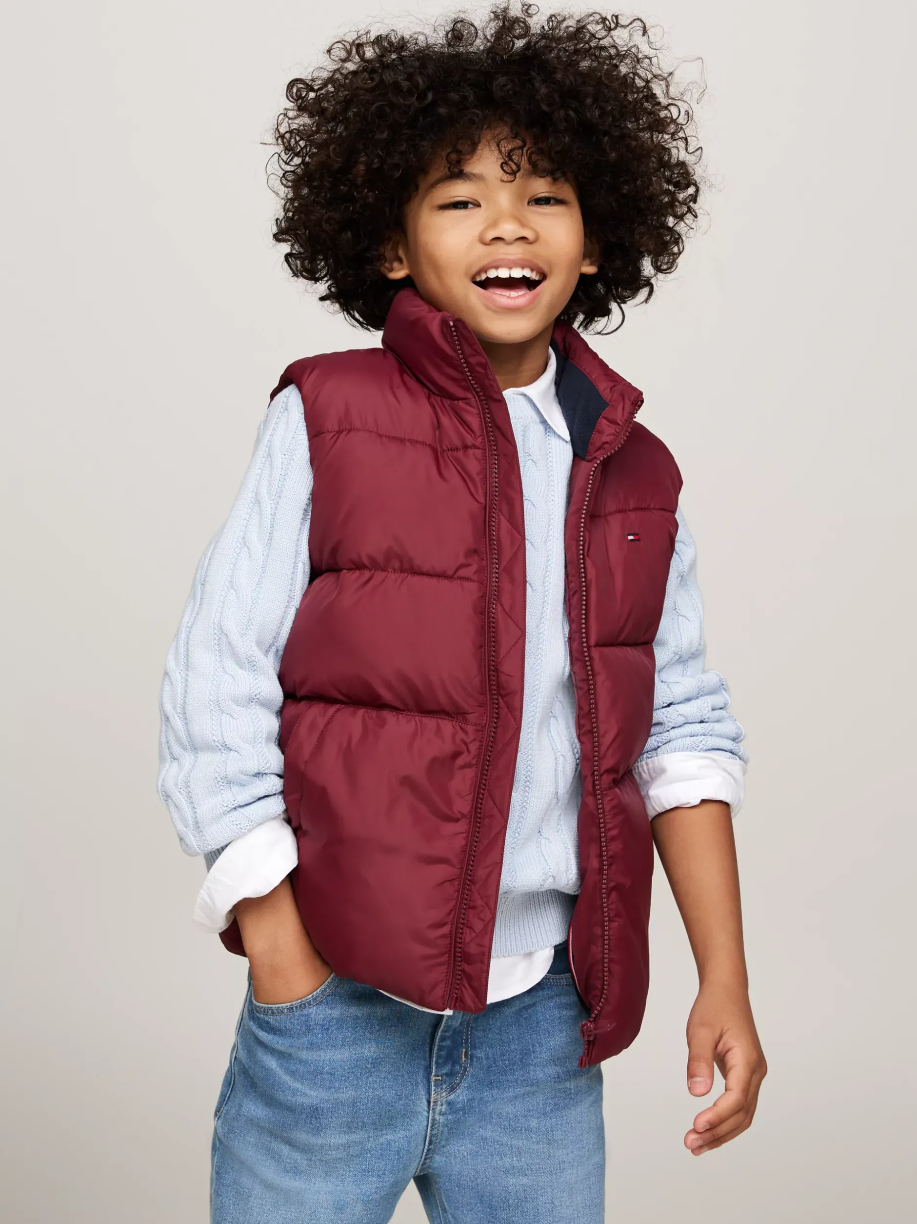 Kurtki*Tommy Hilfiger Luźny Ocieplany Bezrękawnik DEEP ROUGE
