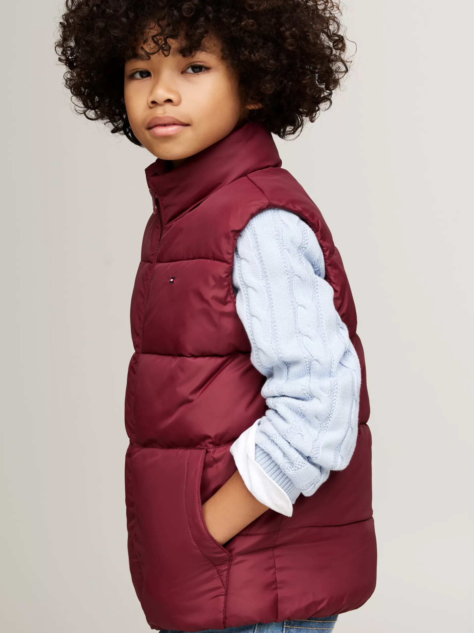 Kurtki*Tommy Hilfiger Luźny Ocieplany Bezrękawnik DEEP ROUGE