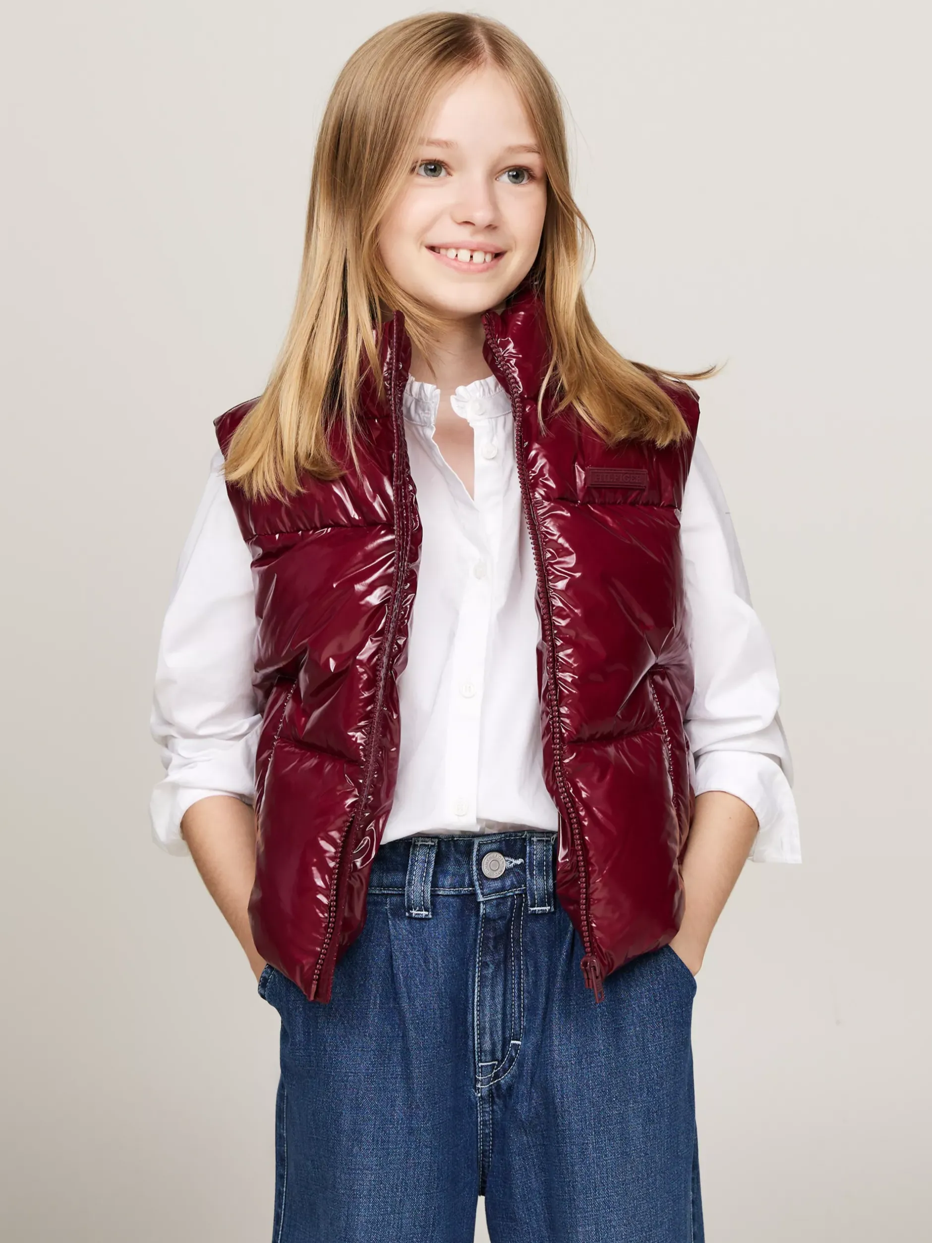 Kurtki I Płaszcze*Tommy Hilfiger Luźny Puchowy Bezrękawnik DEEP ROUGE