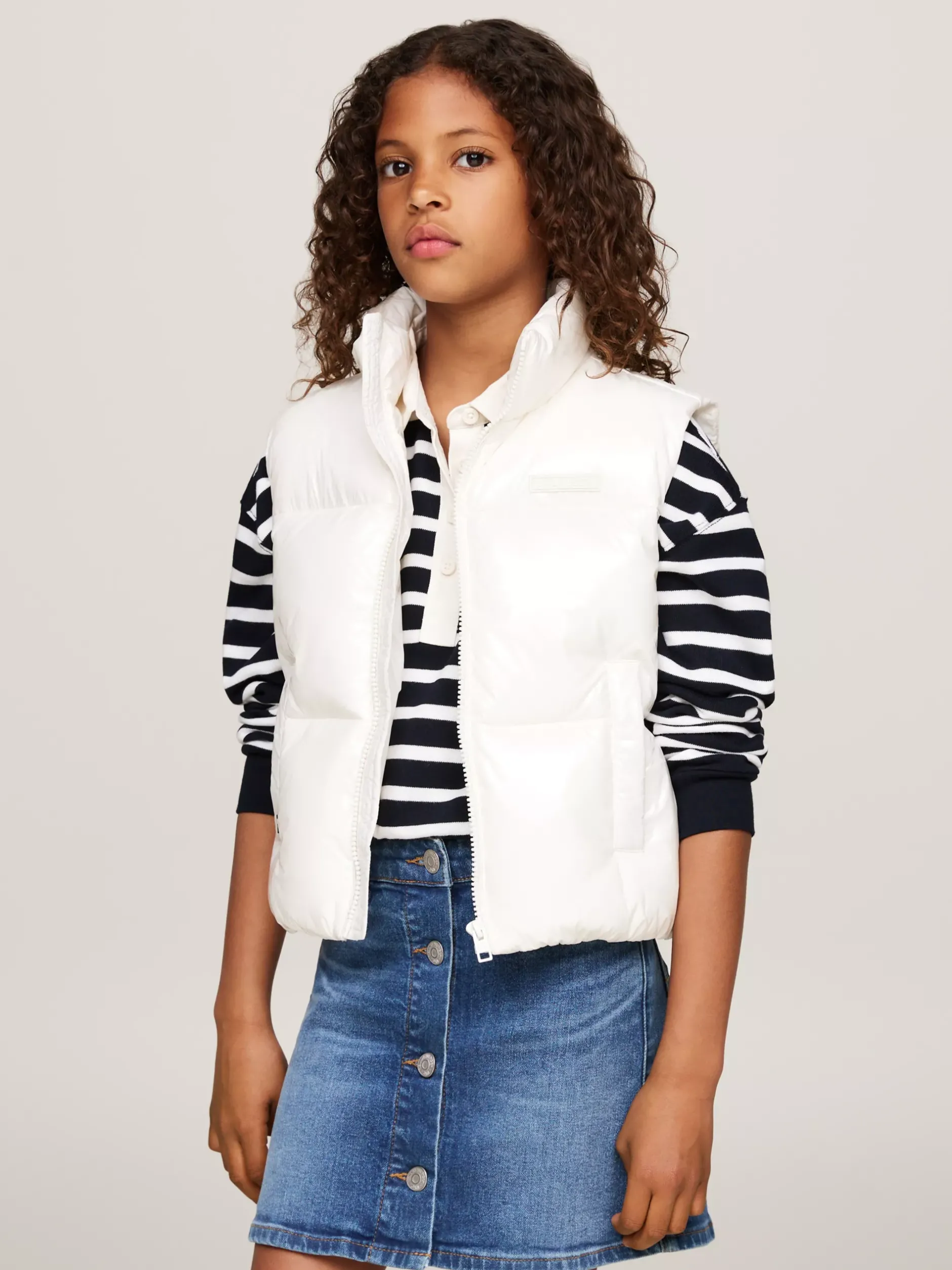 Kurtki I Płaszcze*Tommy Hilfiger Luźny Puchowy Bezrękawnik ANCIENT WHITE