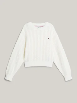 Dzianina*Tommy Hilfiger Luźny Sweter Essential Z Warkoczowym Splotem ANCIENT WHITE