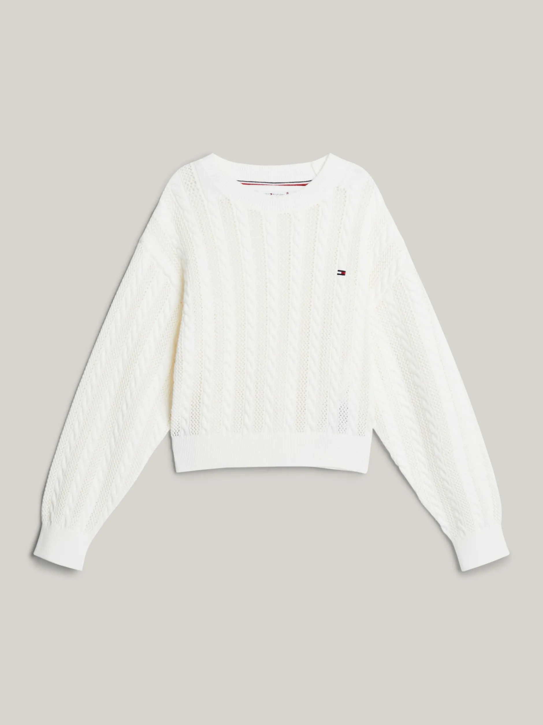 Dzianina*Tommy Hilfiger Luźny Sweter Essential Z Warkoczowym Splotem ANCIENT WHITE