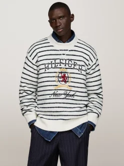 Swetry|Dzianina*Tommy Hilfiger Luźny Sweter W Bretońskie Paski Z Emblematem BLUE STRIPE