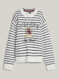 Swetry|Dzianina*Tommy Hilfiger Luźny Sweter W Bretońskie Paski Z Emblematem BLUE STRIPE