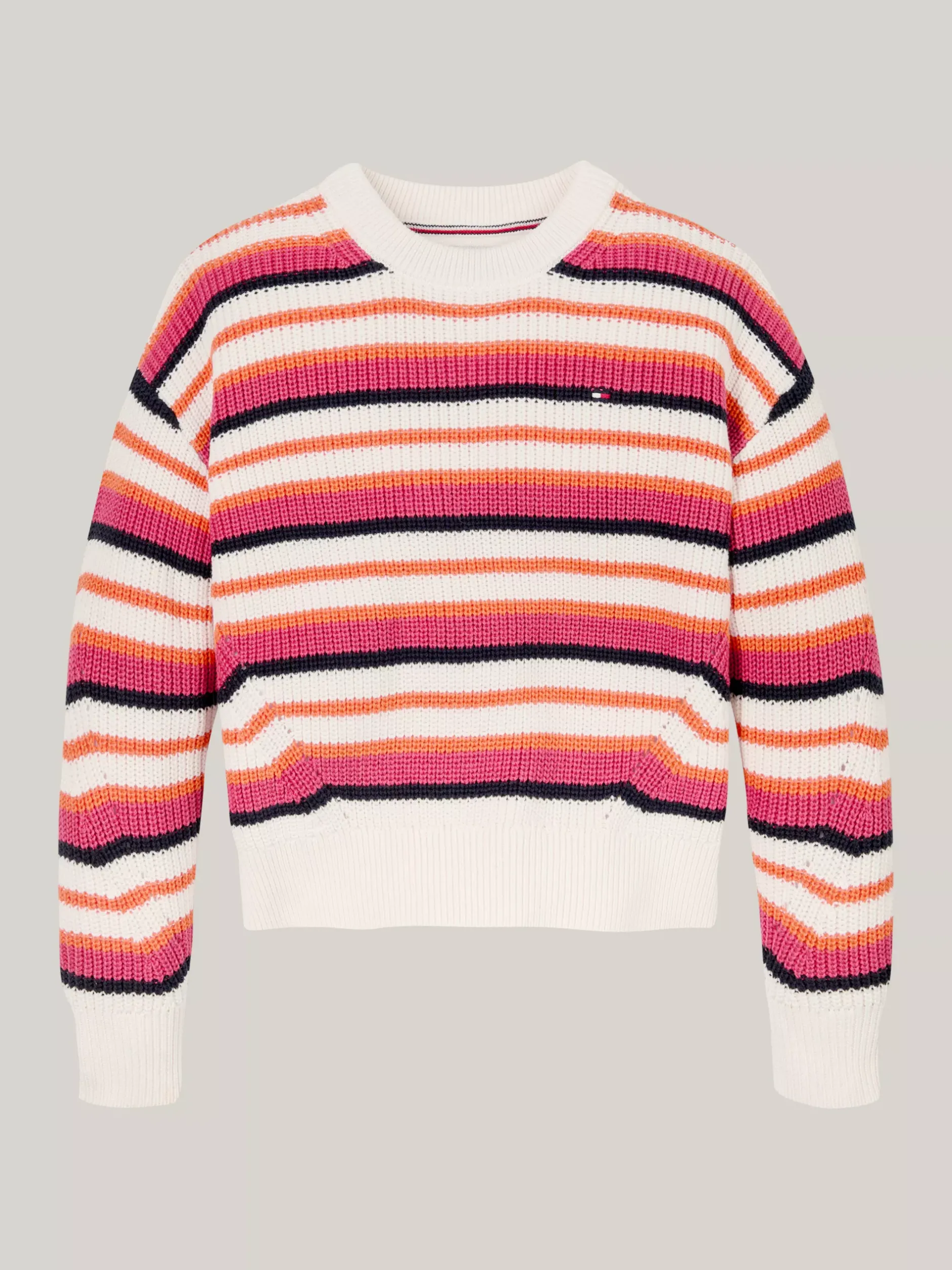 Dzianina*Tommy Hilfiger Luźny Sweter W Paski Z Okrągłym Dekoltem ANCIENT WHITE STRIPE MULTICOLOR