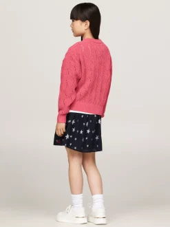 Dzianina*Tommy Hilfiger Luźny Sweter Z Ażurowej Dzianiny HERITAGE PINK