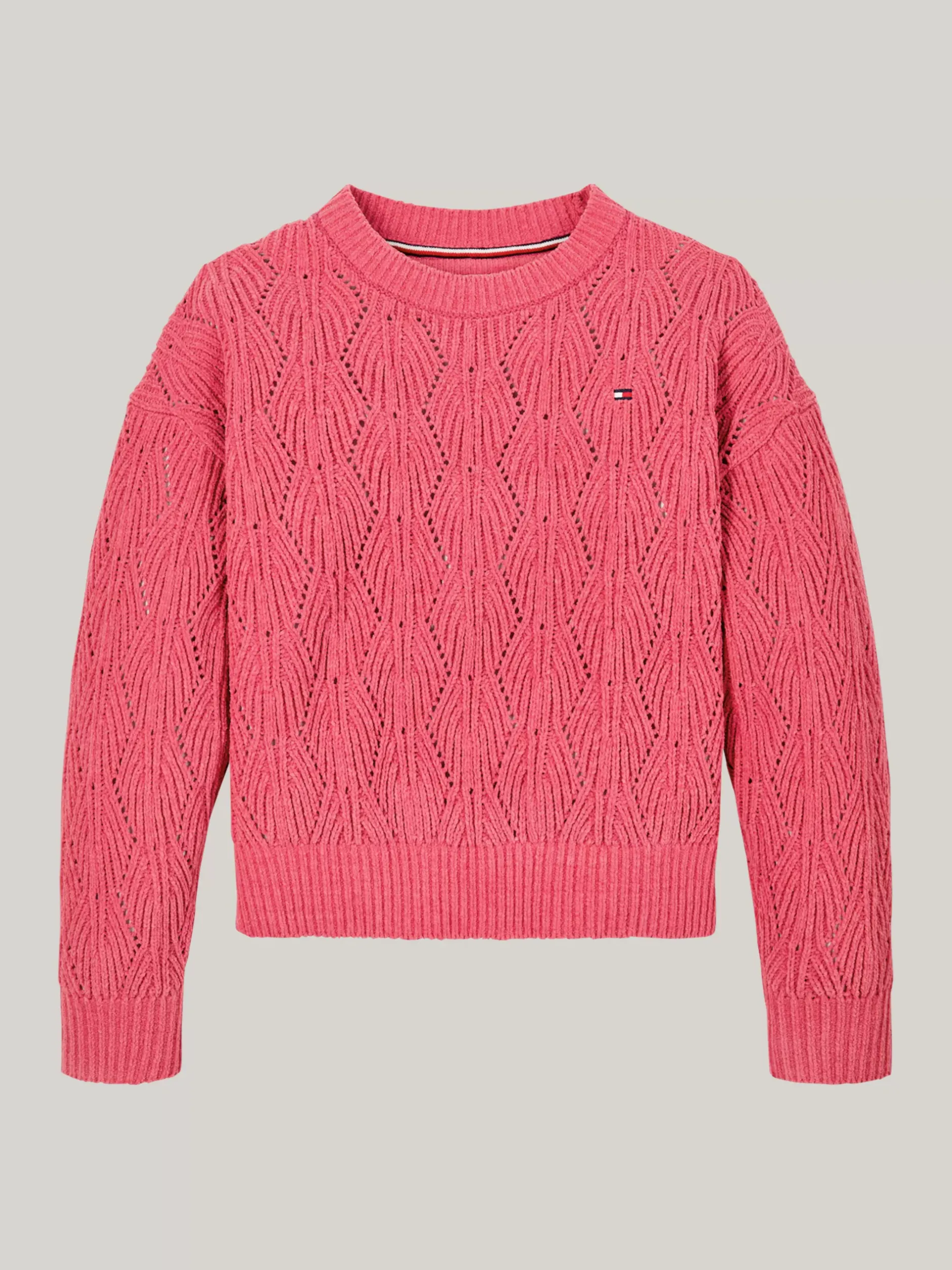 Dzianina*Tommy Hilfiger Luźny Sweter Z Ażurowej Dzianiny HERITAGE PINK